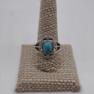 Size 10 Sterling Silver Howlite Stone With CZ Accents Ring A2310